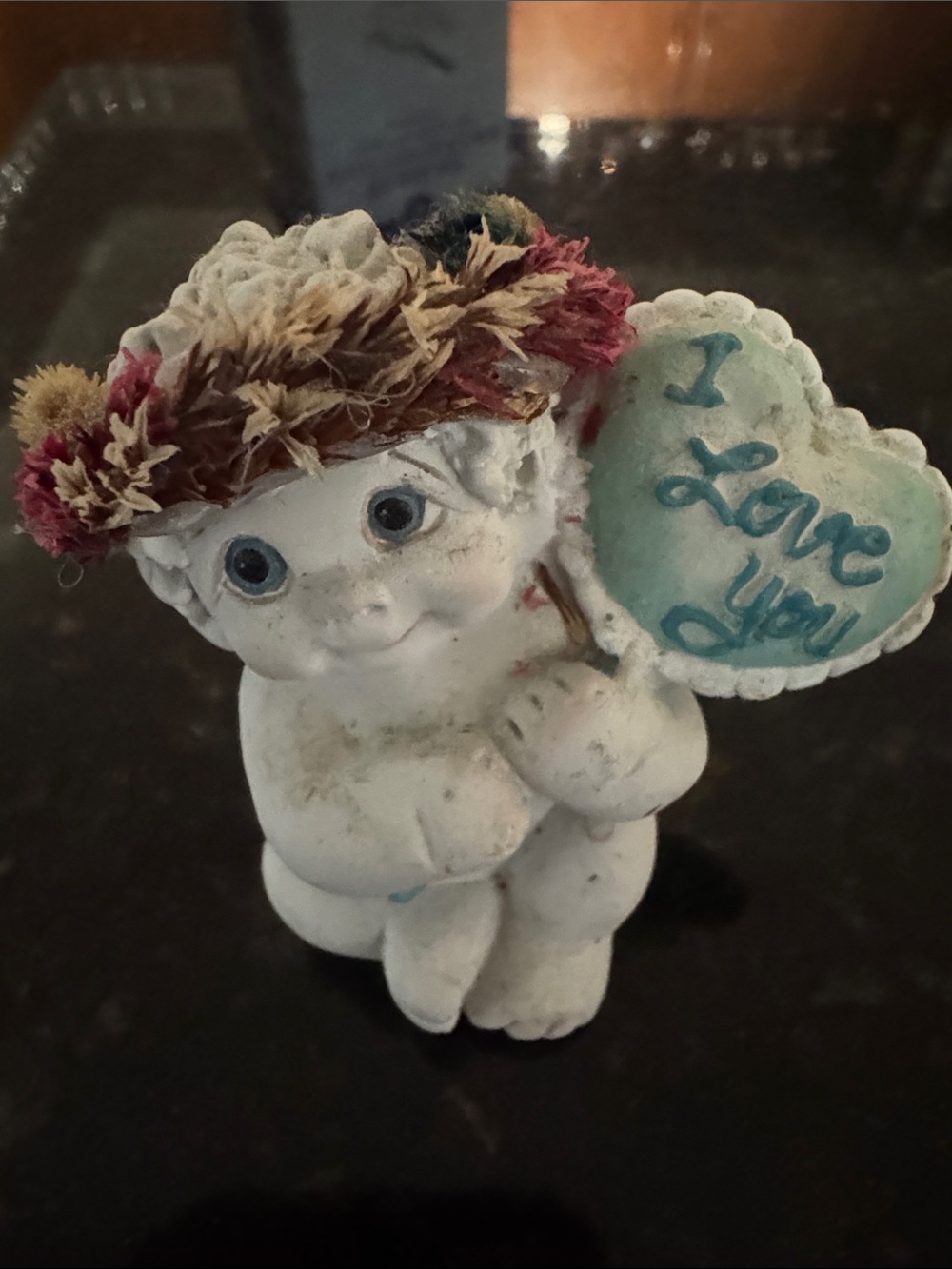 Vintage Dreamsicles Figurine with Multicolor Floral Crown - I Love You Heart